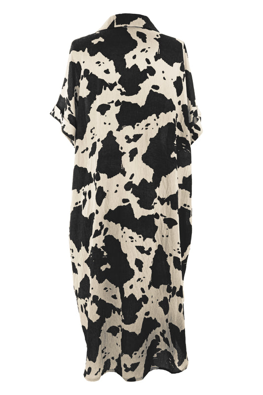 Batwing Collar Splash Print Midi