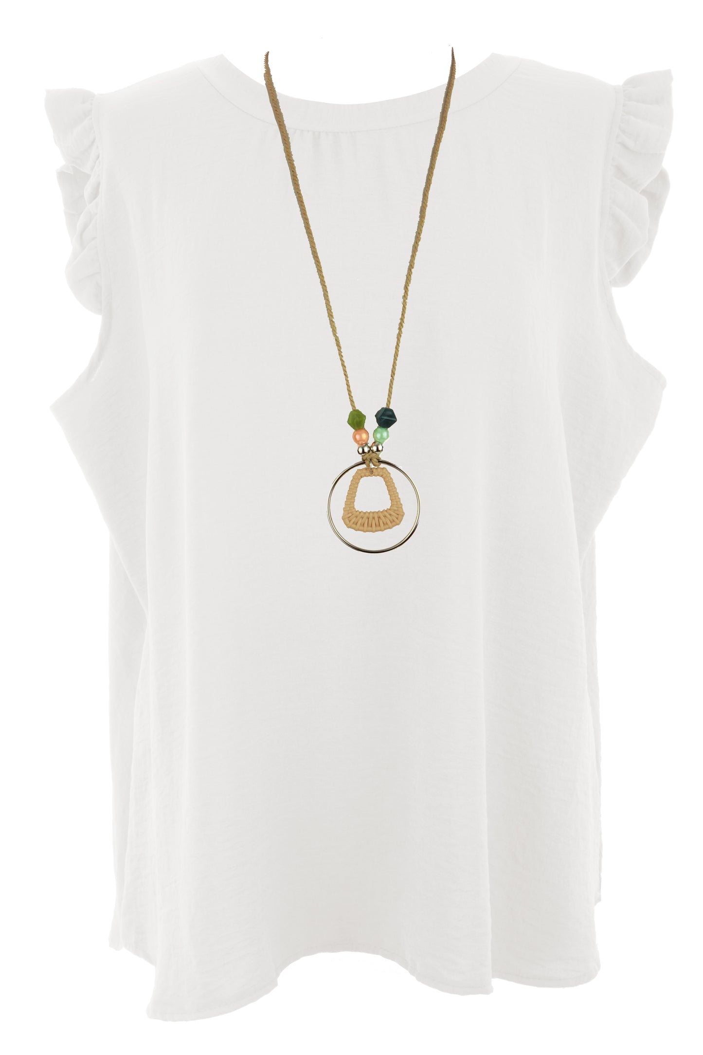 Sleeveless Frill Trim Necklace Top