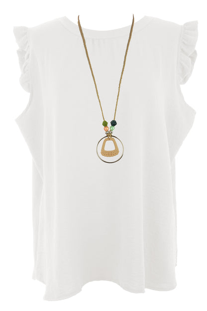Sleeveless Frill Trim Necklace Top
