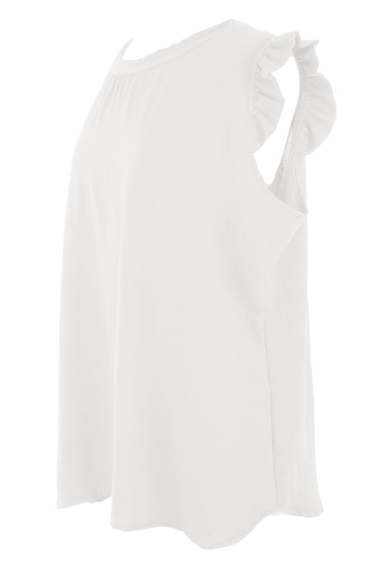 Sleeveless Frill Trim Necklace Top