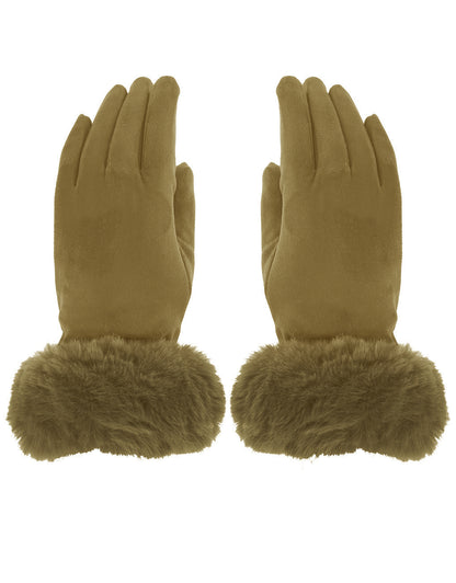 Faux Fur Cuff Suede Gloves