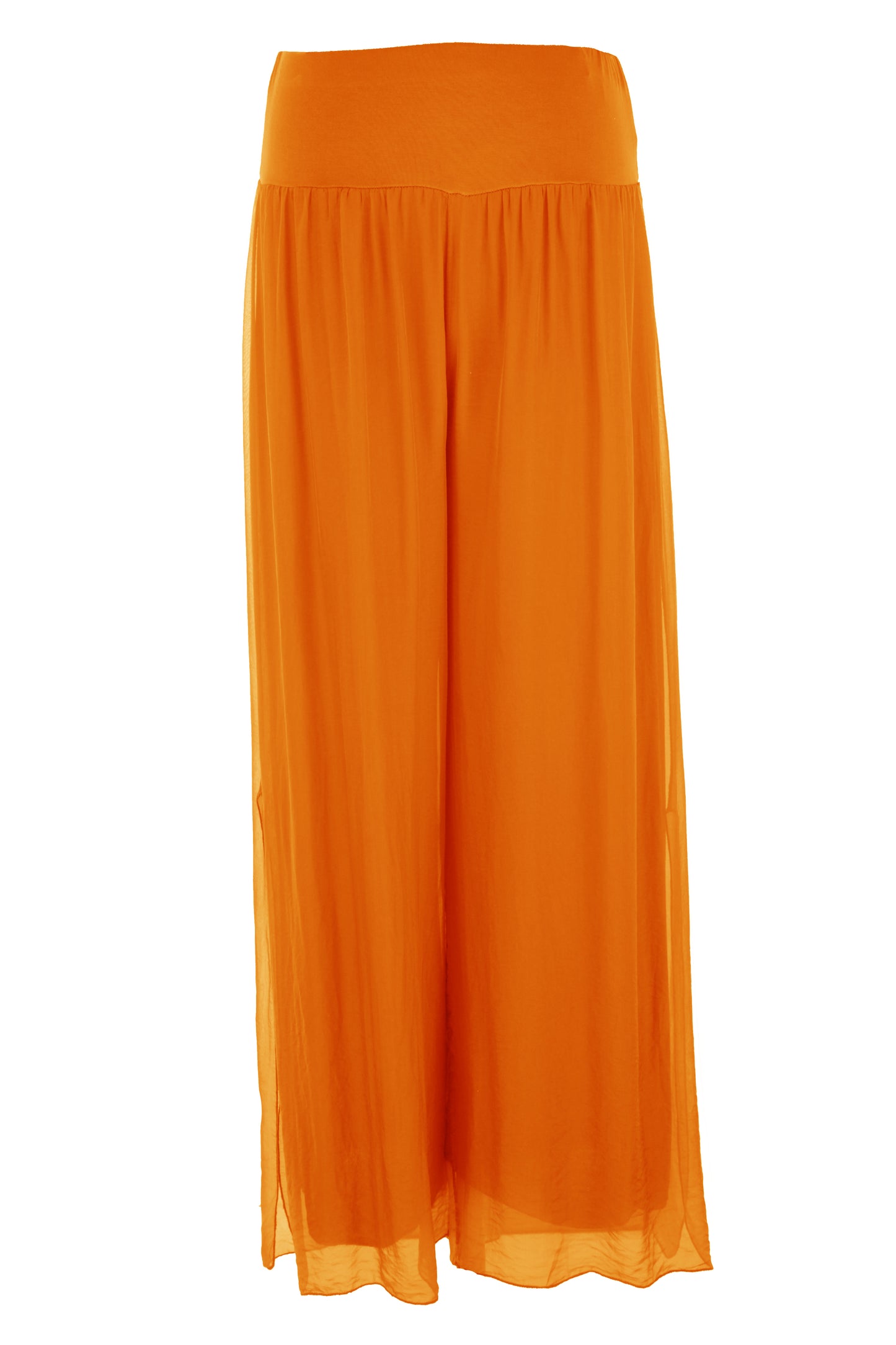 Side Slit Wide Leg Silk Trouser