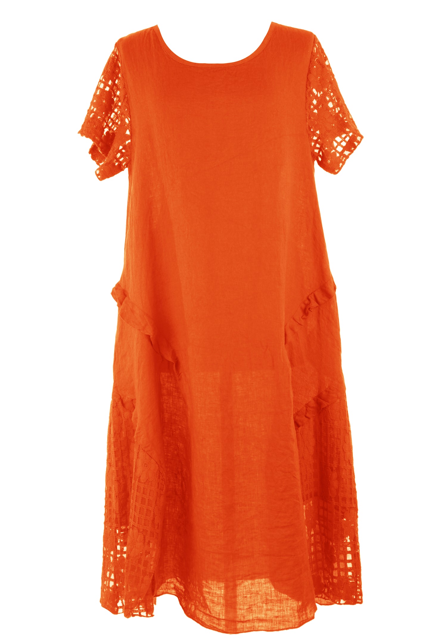 Lace Panel Linen Dress