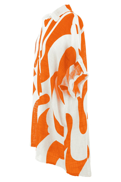 Abstract Print Longline Linen Shirt