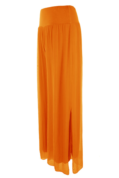 Side Slit Wide Leg Silk Trouser