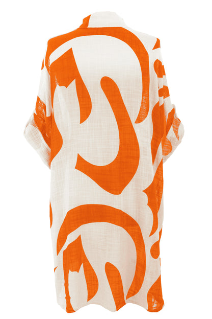 Abstract Print Longline Linen Shirt