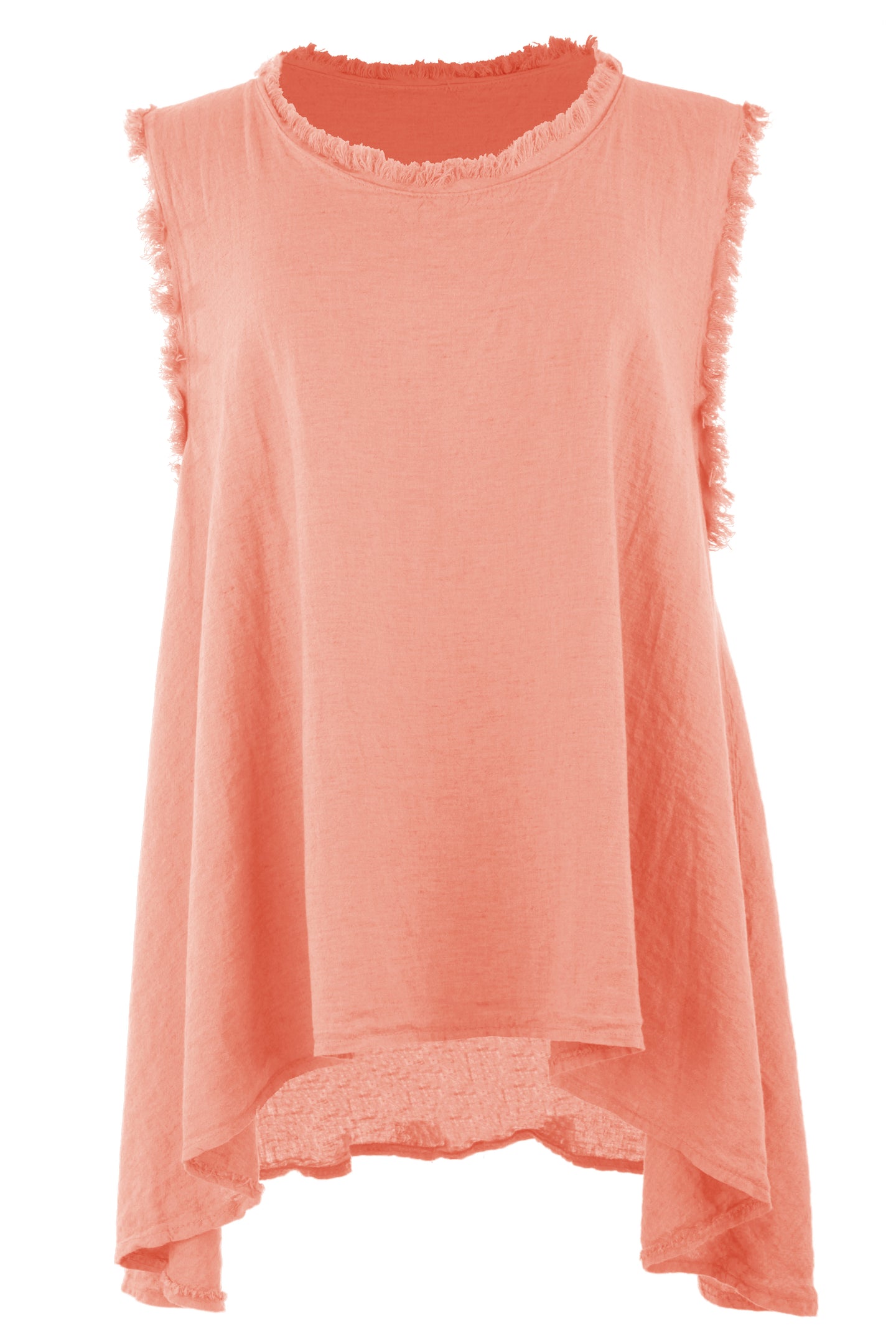 Sleeveless Frayed Trim Linen Top
