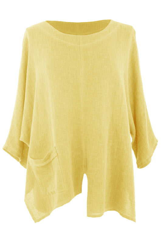 V Cutout Hem Linen Teabag Top