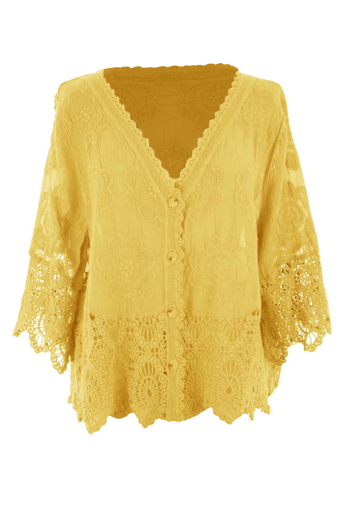 Crochet Trim Cotton Shirt