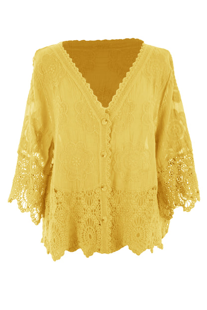 Crochet Trim Cotton Shirt