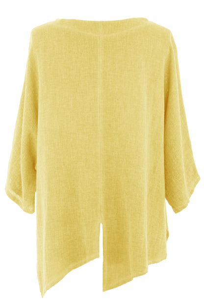 V Cutout Hem Linen Teabag Top