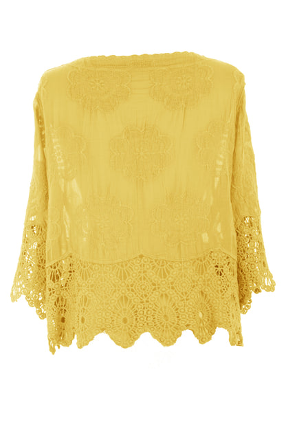 Crochet Trim Cotton Shirt