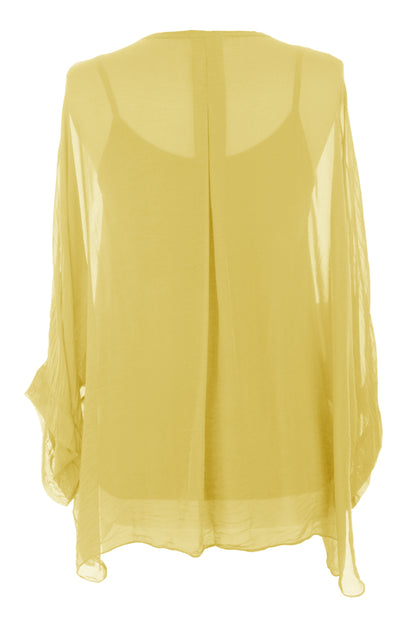 V Neck Silk Shirt with Vest