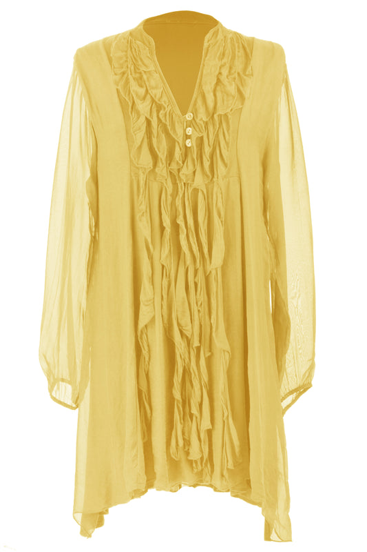 Frill Tassel Silk Blouse