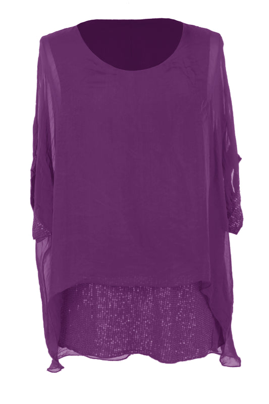 Sequin Hem Silk Top