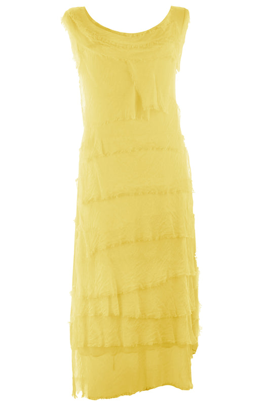 Sleeveless Frayed Detail Silk Midi