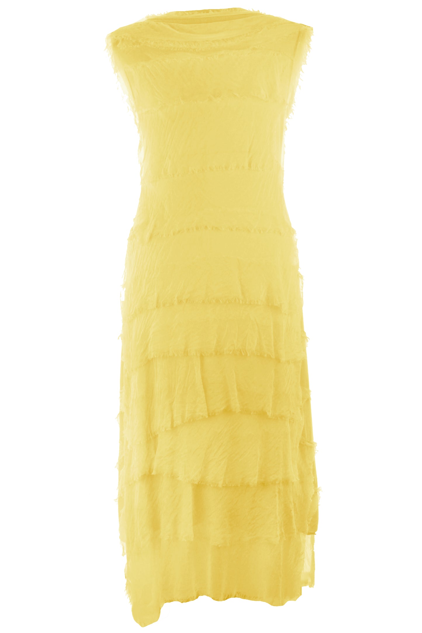 Sleeveless Frayed Detail Silk Midi