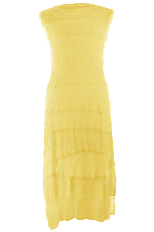 Sleeveless Frayed Detail Silk Midi