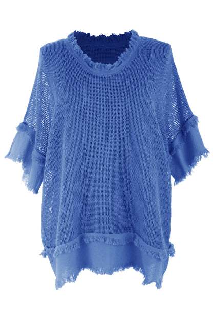 Frayed Trim Mesh Top with Vest