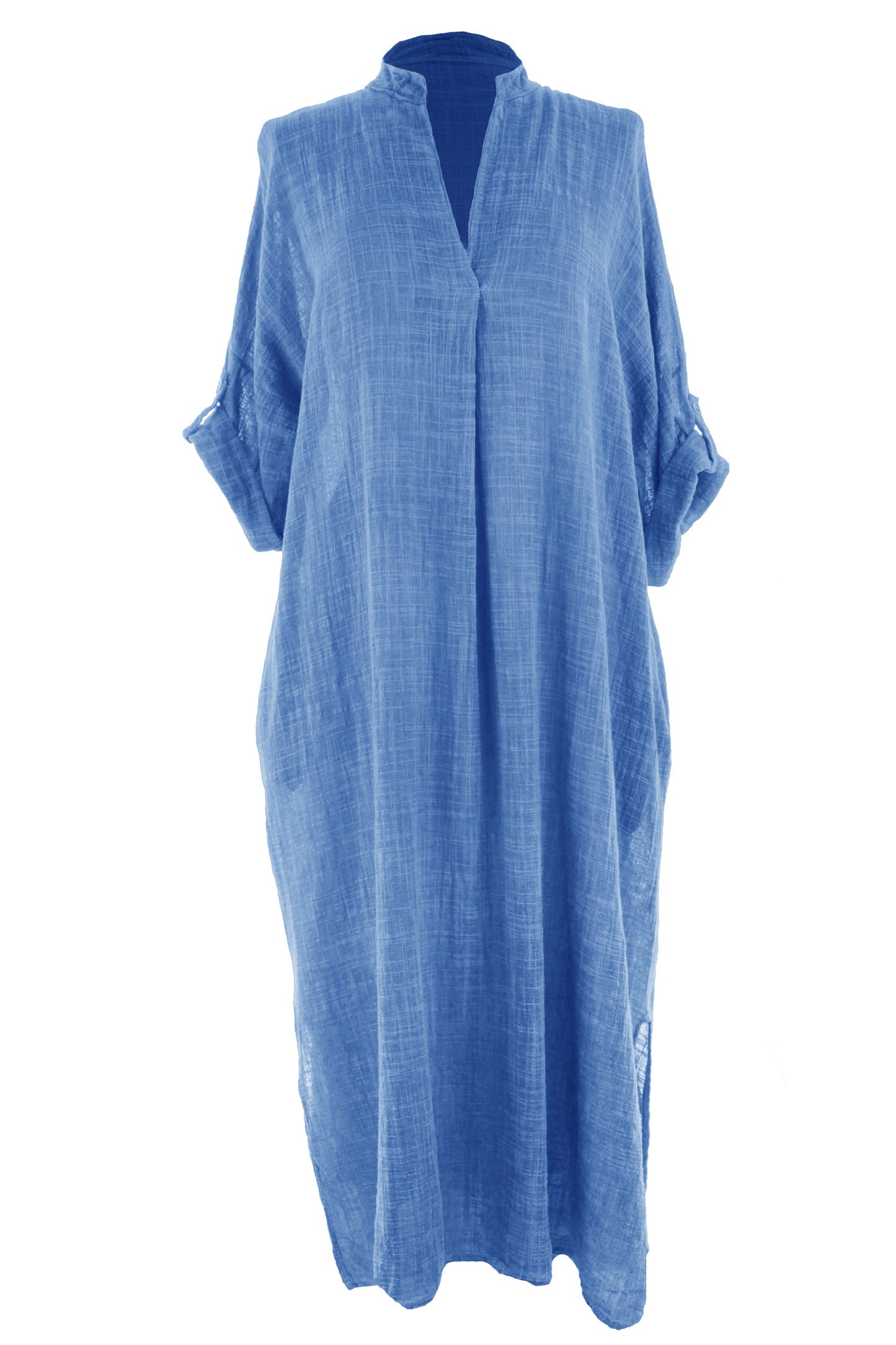 V Neck 2 Pocket Cotton Midi