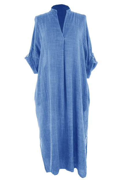 V Neck 2 Pocket Cotton Midi