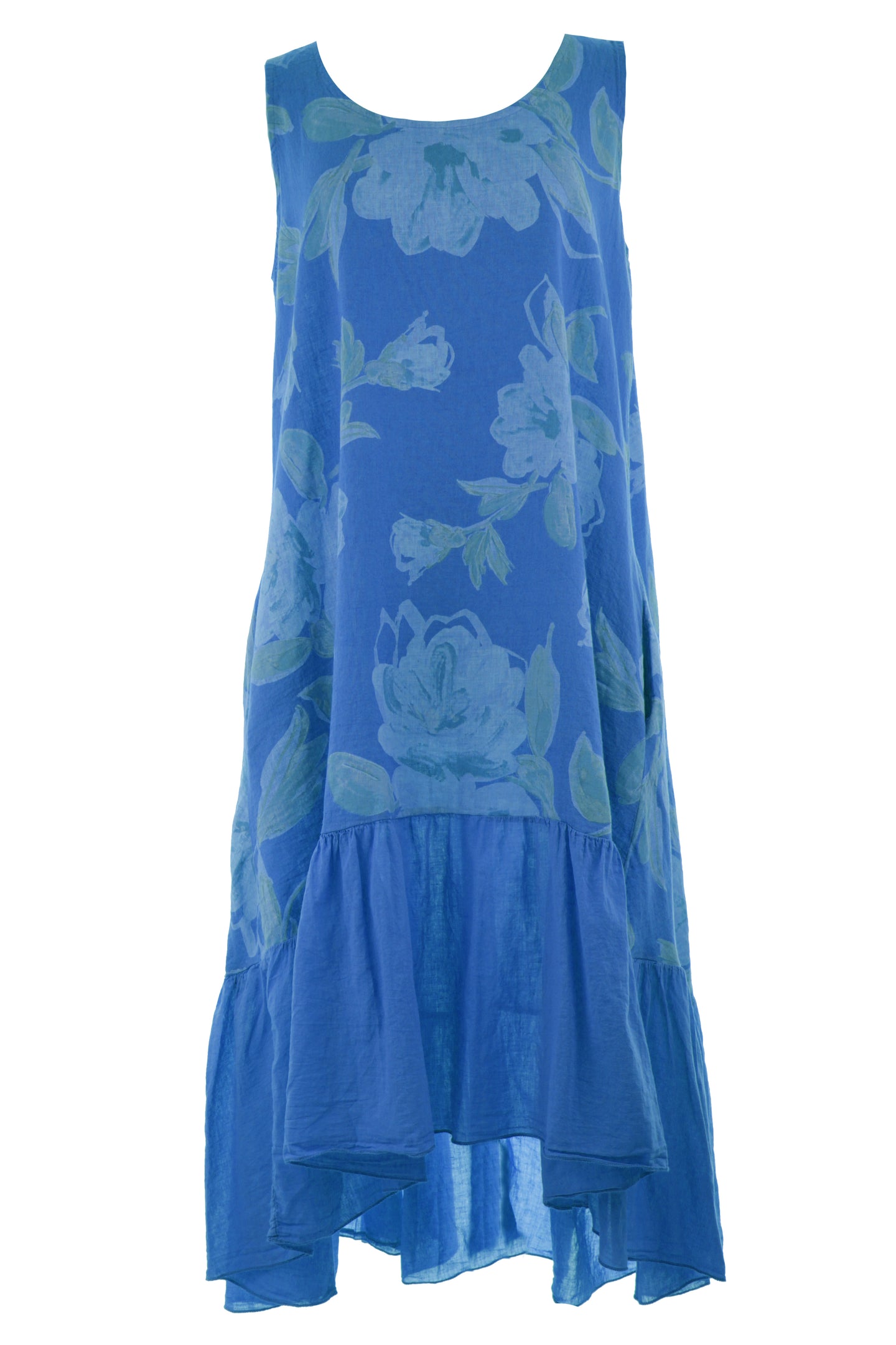 Floral Frill Hem Linen Dress