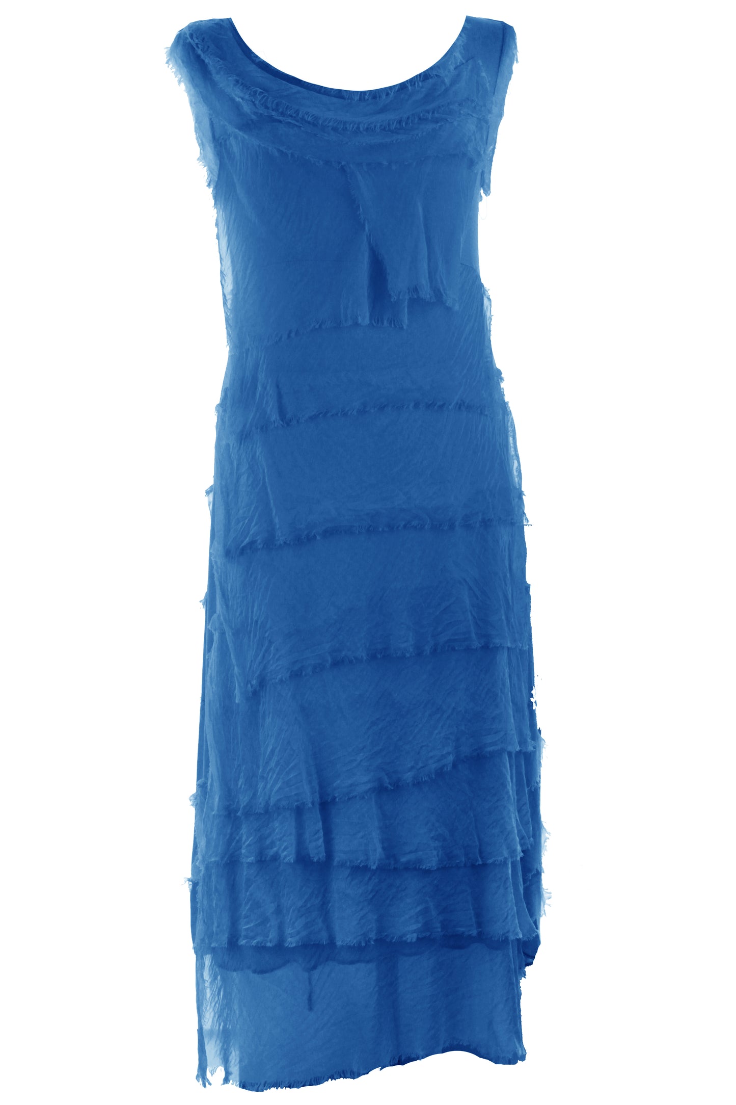 Sleeveless Frayed Detail Silk Midi
