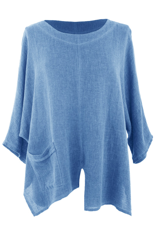 V Cutout Hem Linen Teabag Top