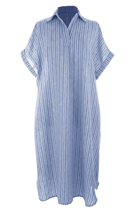 Stripe Print Collar Midi