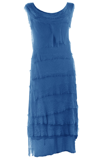 Sleeveless Frayed Detail Silk Midi