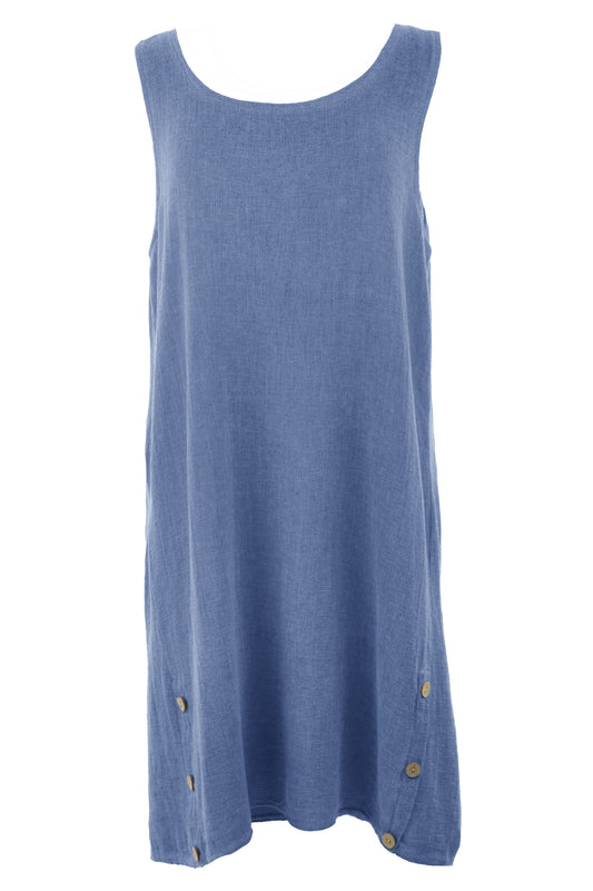 Sleeveless Button Detail Teabag Linen Dress