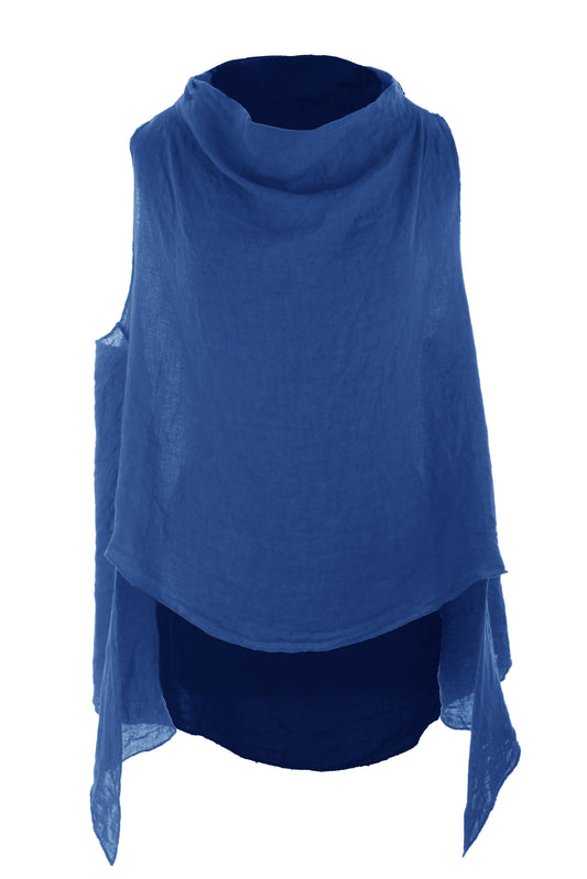 Sleeveless Cowl Neck Linen Top