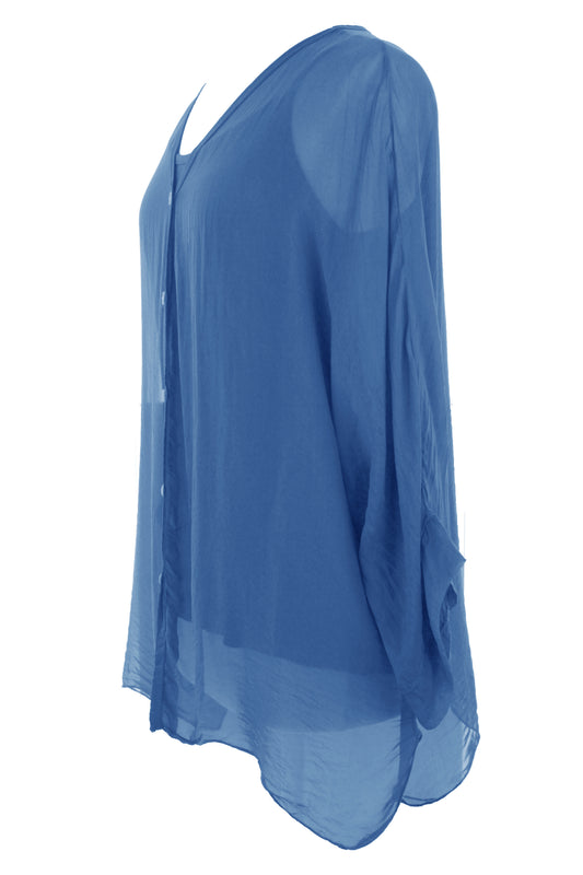 V Neck Silk Shirt with Vest