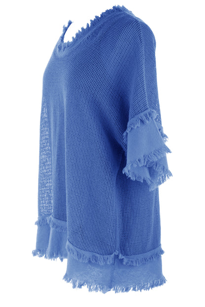 Frayed Trim Mesh Top with Vest