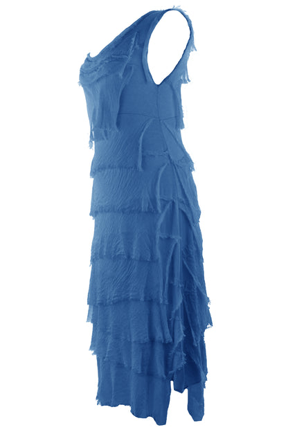 Sleeveless Frayed Detail Silk Midi