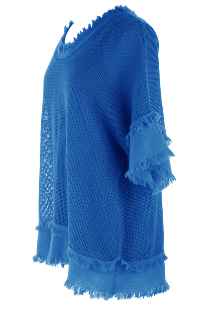 Frayed Trim Mesh Top with Vest