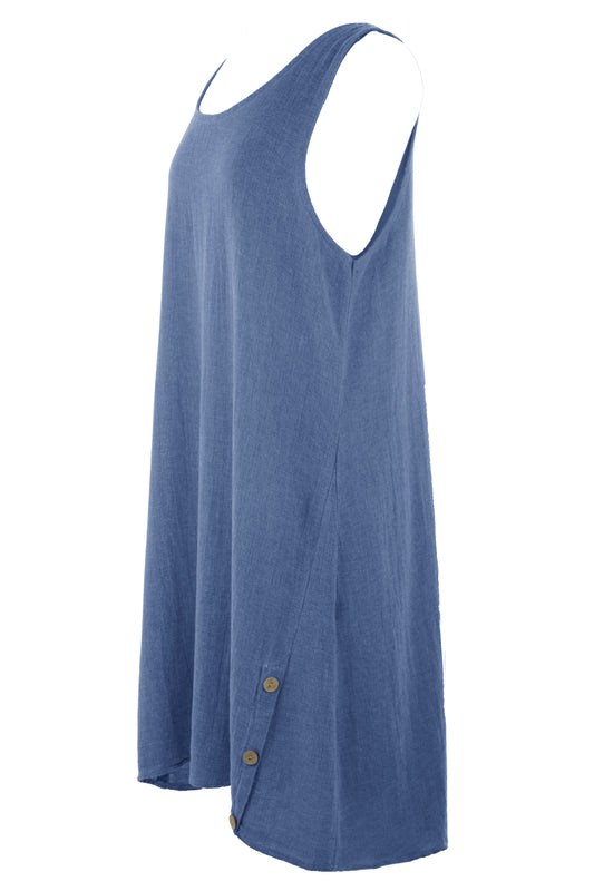 Sleeveless Button Detail Teabag Linen Dress