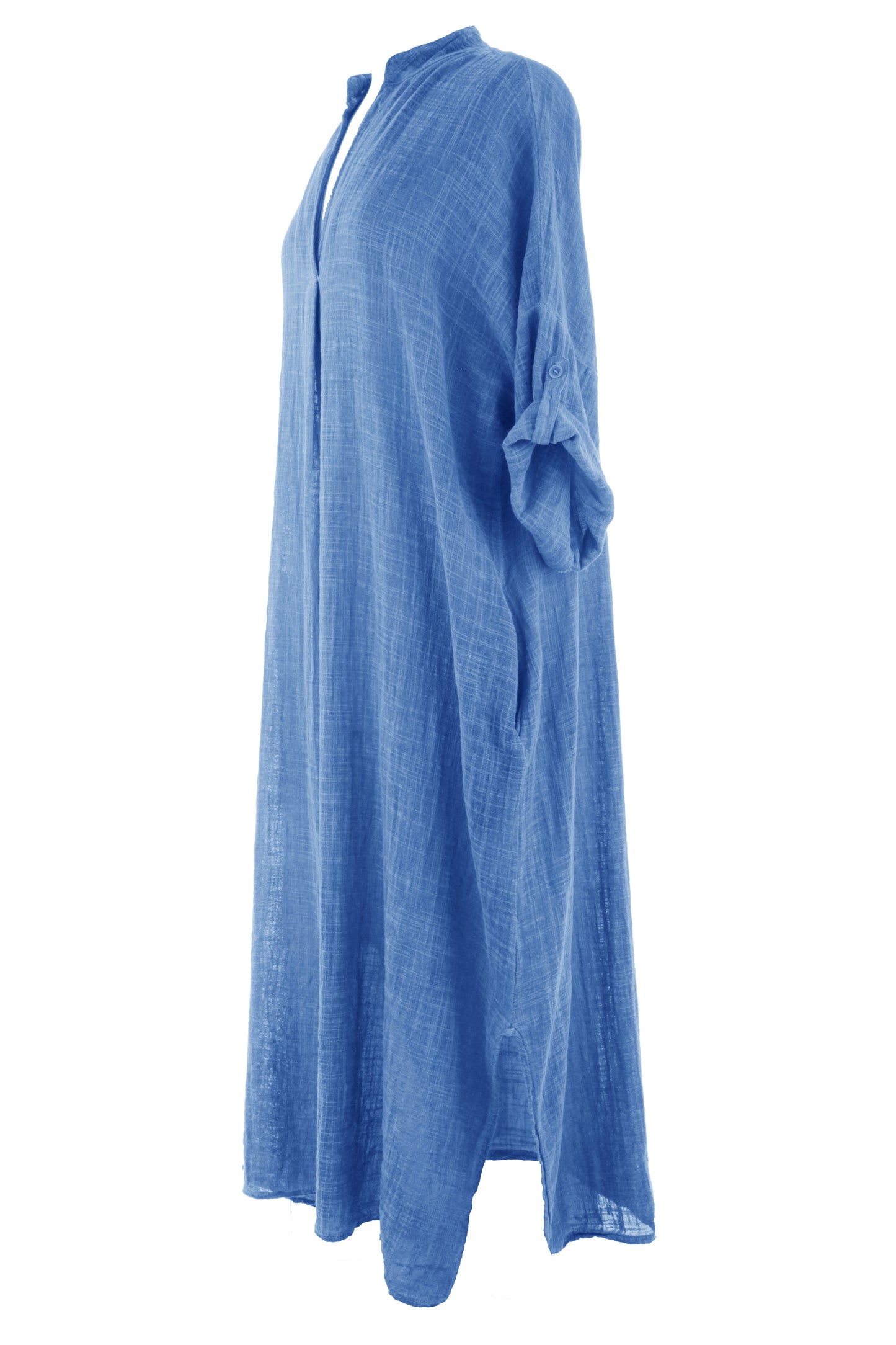 V Neck 2 Pocket Cotton Midi