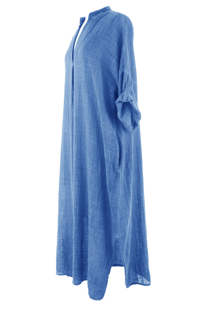 V Neck 2 Pocket Cotton Midi