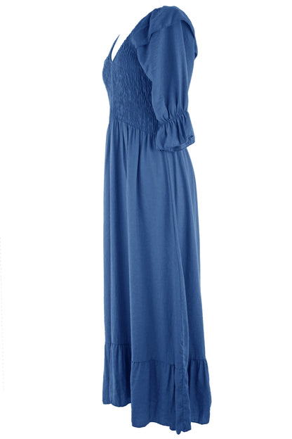 V Neck Smocked Maxi