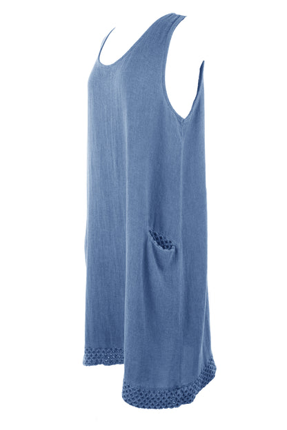 Sleeveless 2 Pocket Teabag Linen Dress