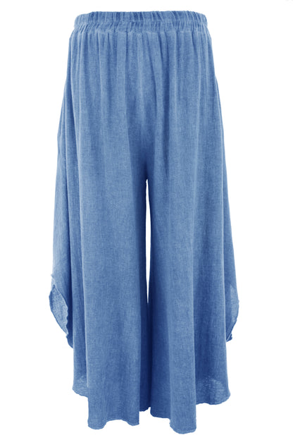 Side Slit Wide Leg Teabag Linen Trouser