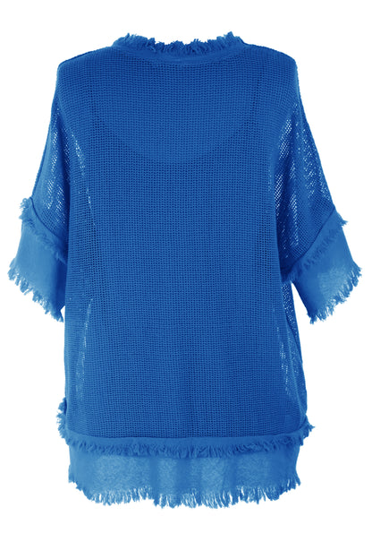 Frayed Trim Mesh Top with Vest