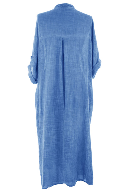 V Neck 2 Pocket Cotton Midi