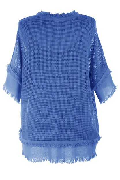 Frayed Trim Mesh Top with Vest