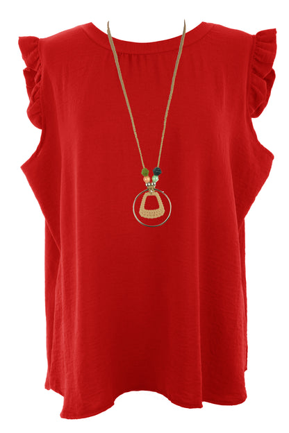 Sleeveless Frill Trim Necklace Top