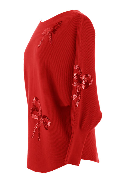 Sequin Bows Ribbed Knit Jumper