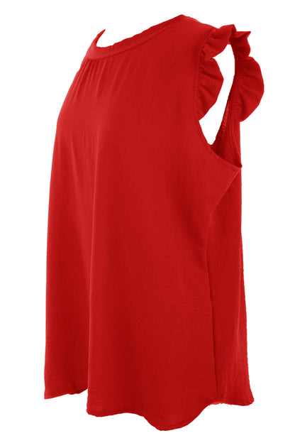 Sleeveless Frill Trim Necklace Top