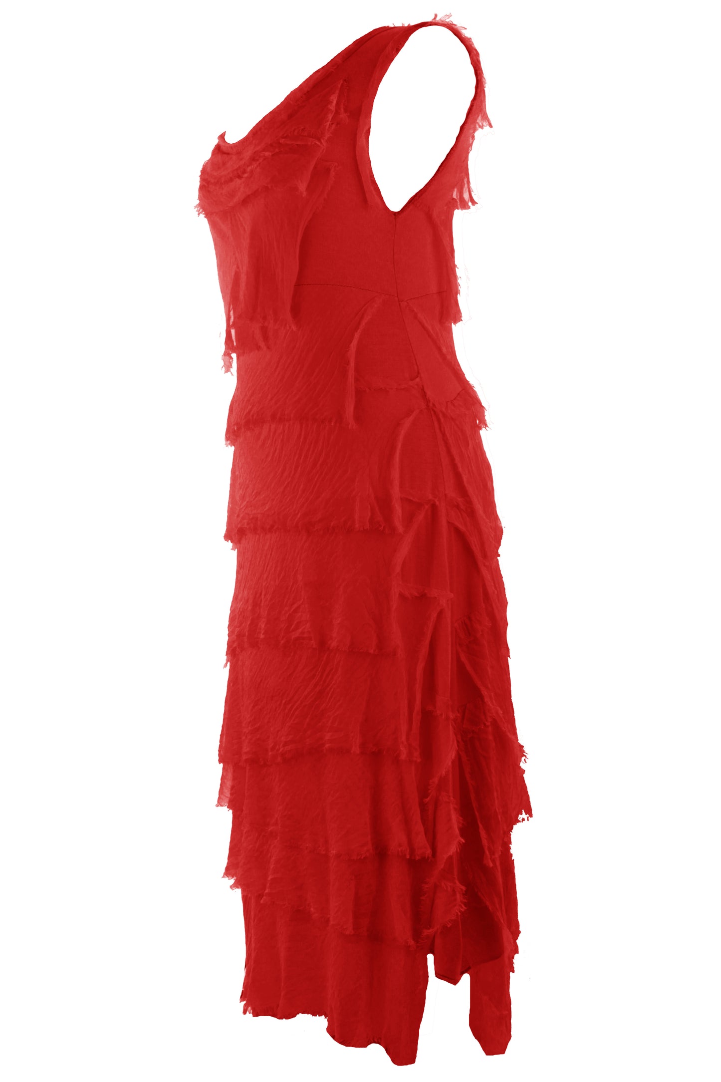 Sleeveless Frayed Detail Silk Midi