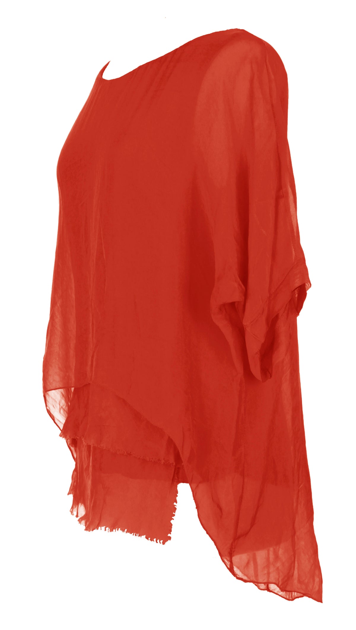 Frayed Hem Silk Top
